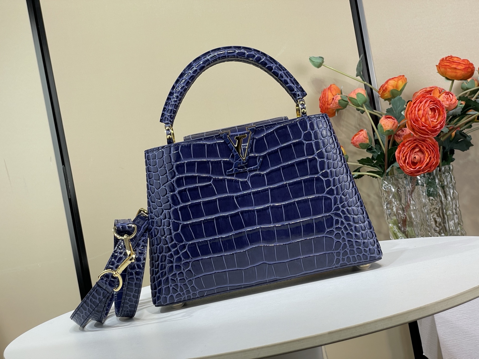 Louis-Vuitton-Capucines-BB-Tote-Shoulder-Bag-Navy-Blue-Crocodile-Embossed-Leather-N48865-21x14x8CM