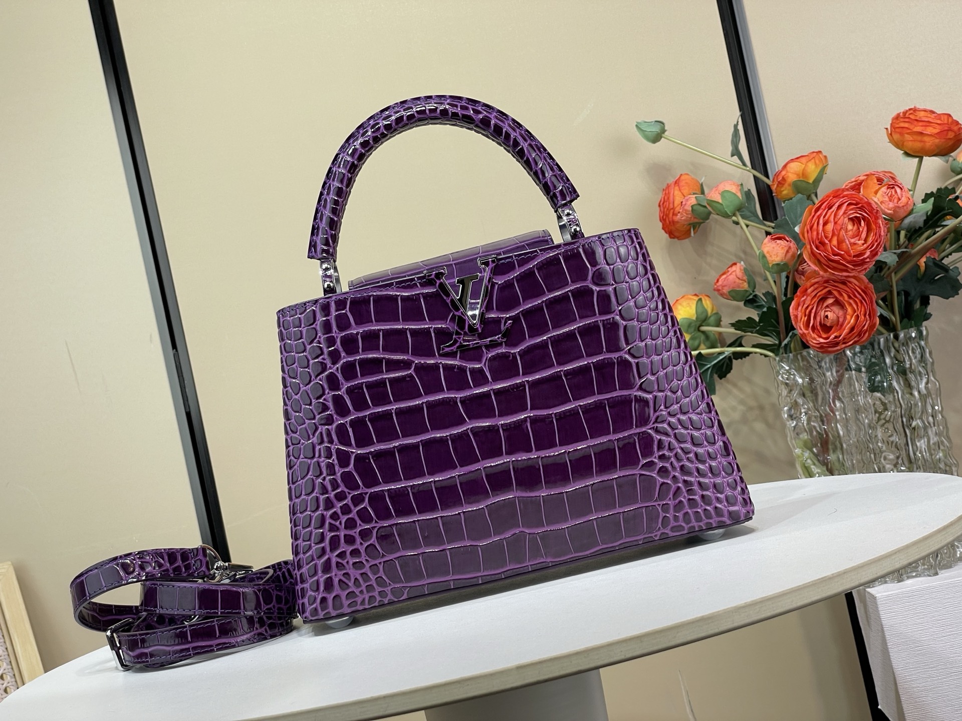 Louis-Vuitton-Capucines-BB-Tote-Shoulder-Bag-Purple-Crocodile-Embossed-Leather-N48865-21x14x8CM