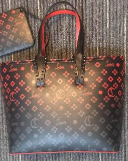christian louboutin replica cabata tote bag black red