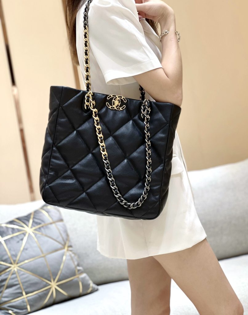 Chanel 19 Shopping Tote on Shoulder